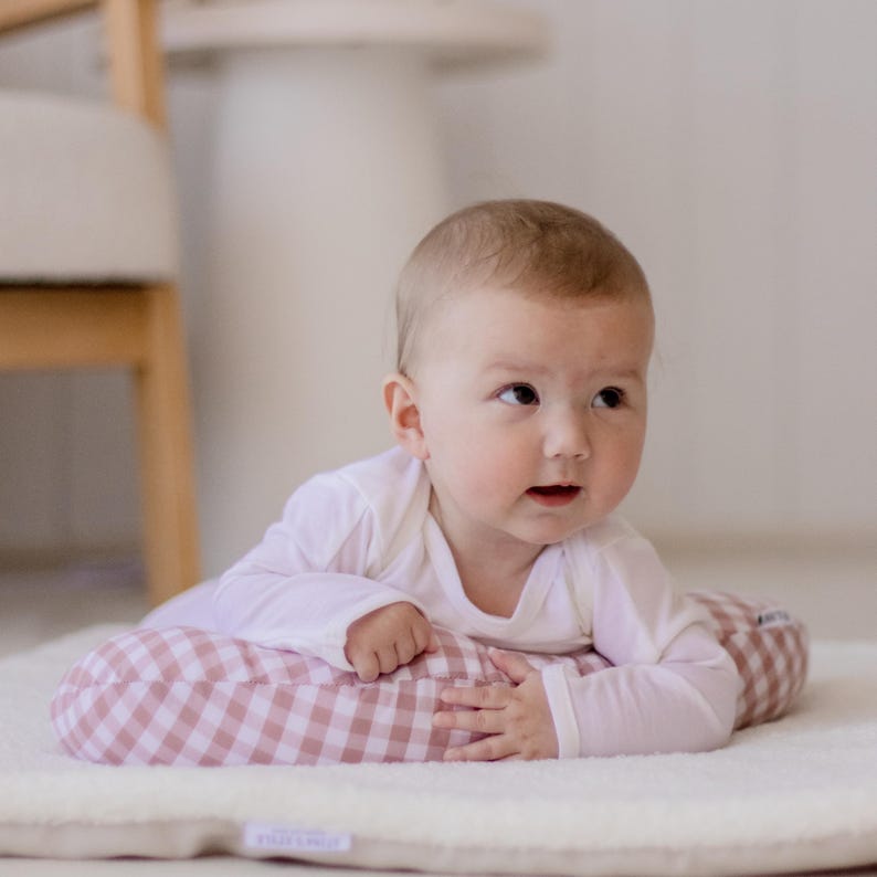 Tummy Time Support Aid for Newborns, Baby Support Cushion | Handmade Australia Gift Blush Gingham