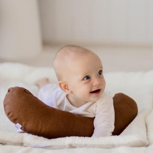 Tummy Time Support Aid for Newborns, Baby Support Cushion | Handmade Australia Gift Choc Linen + Wool
