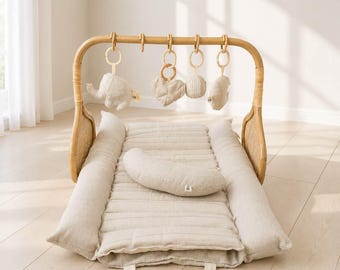 The Quinn | Rattan Baby Play Gym with Sensory Toys | Tummy Time