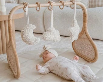 Rattan Baby Play Gym Frame with Wooden Loops | Handmade Australia
