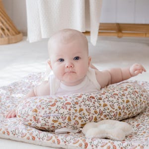 Tummy Time Support Aid for Newborns, Baby Support Cushion | Handmade Australia Gift Boho Floral + Wool