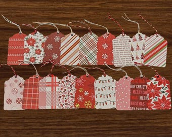 Handgemachte weihnachtliche Geschenkanhänger mit Schnur, Pfefferminz Streifen, 18er Set