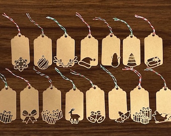15er Set rustikale weihnachtliche Geschenkanhänger mit Schnur, 15 Stück
