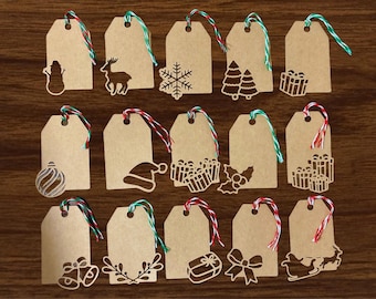 15er Set rustikale weihnachtliche Geschenkanhänger mit Schnur, 15 Stück