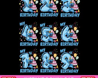 Stitch Birthday PNG: Sublimation Print, Iron On Transfer (Digital Download)