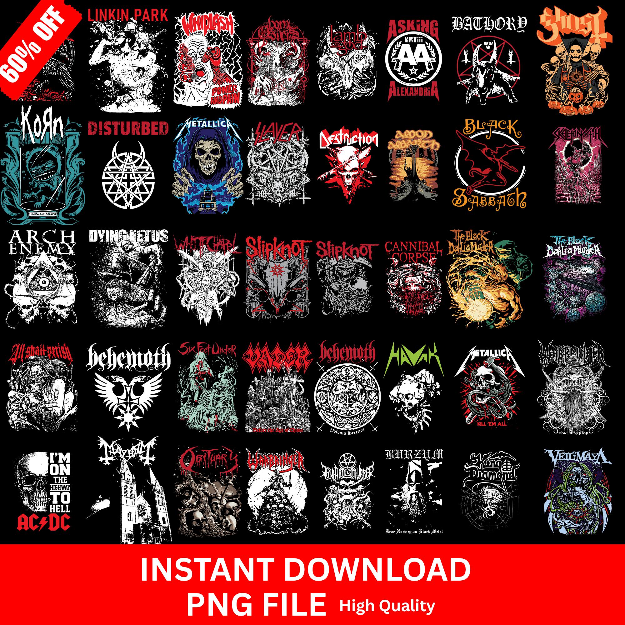 40 Heavy metal Band logo T-shirt Designs PNG Digital Download