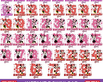 Minnie Mouse Birthday Girl PNG Bundle: 1st-9th Birthday Clipart (Digital Download)