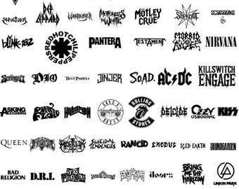 May include: A black and white digital download graphic featuring the logos of various rock and metal bands, including AC/DC, Nirvana, and the Rolling Stones. The image also includes text that says "Instant Download" and "75% Off".
