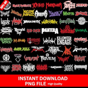 50 Band Logo PNG Bundle, Music Bands Logo Vectors, Classic Logos, Heavy Metal Graphics, Band Art, Vintage Band Design for Cricut Projects