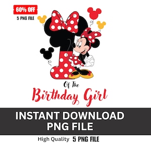 Birthday PNG Minnie Sublimation Birthday 5 PNG FILE High Quality Design
