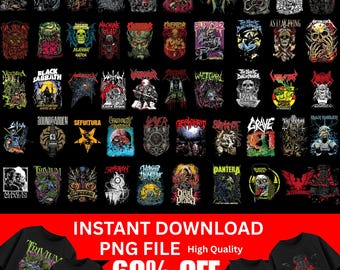 Heavy Metal Band T-Shirt Designs: 50 PNG Graphics (Digital Download)