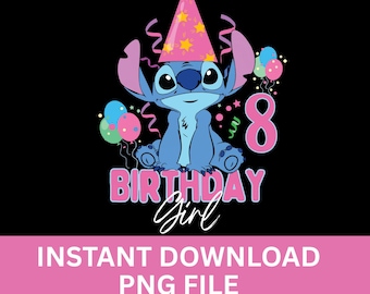 Stitch 8th Birthday Girl PNG, Digital Download