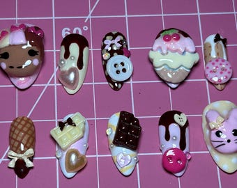 Lalaloopsy Scoops Waffle Cone and Sweet Mallow Fluff Inspired Press-On Reusable Nails
