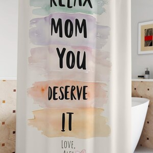 Cortina de chuveiro personalizada para o dia das mães, acessórios de pinceladas de aquarela pastel, cortina de chuveiro boho de primavera, presente para a mãe