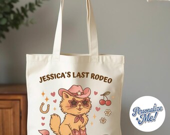 Western Cat Totebag, Eco-Friendly Bride Tote, Vegas Bachelorette, Coquette Cowgirl Aesthetic, Boots and Bows Style, Travel Accessory Gift