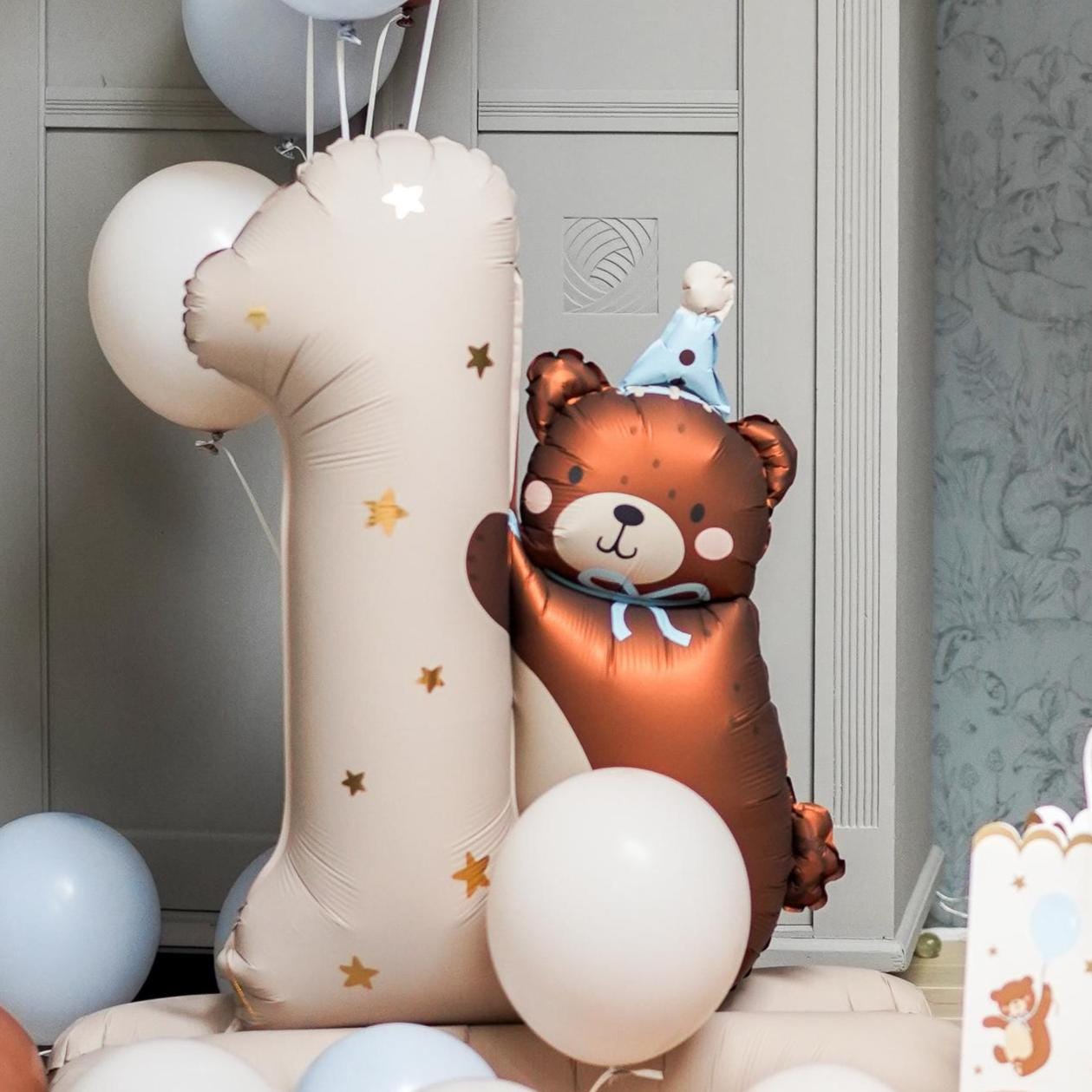 Finypa 32 Palloncini A Forma Di Orso, Marroni Da 30,5-101,6 Cm, Grandi Palloncini Con Orso E Numero 1, Lamina E Lattice, Decorazioni Per Baby Shower, Tema We Can Bearly Waits - Foto 13