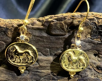 Ancient Roman, Greek, and Egyptian Coin Lion Dangle Earrings - Authentic Antique Vintage 925K Sterling Silver Leon Earrings Gift For Her