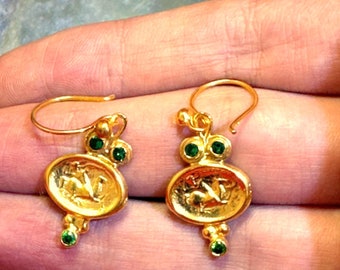 Ancient Roman, Greek, and Egyptian Coin Vintage Dangle Earrings - 925 Sterling Silver