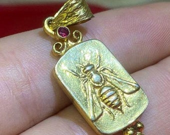 Authentic Roman Coin Intaglio Bee Vintage Pendant - 925 Sterling Silver - Unique Roman Bee Intaglio Pendant - Genuine Bee Intaglio Necklace