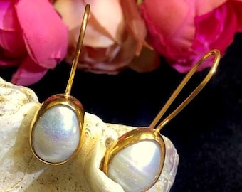 925k Sterling Silver Pearl Earrings  – Elegant Boho Jewelry -  Pearl Earrings - Gift For Her - Freswater Pearl