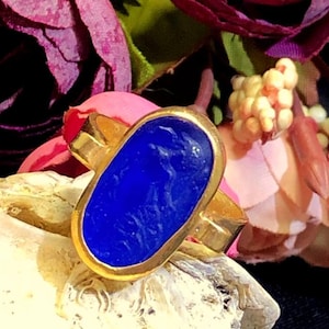 Anillo de plata de ley 925K con grabado AFRODITA - Anillo de plata con grabado en vidrio - Arte griego antiguo vintage - Estilo antiguo - Anillo con camafeo