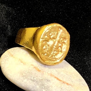 Intaglio Roman Coin Sterling Silver Ring - 24k Gold Over Coin Ring - Gold Vermeil Ring - Gold Ring - Ancient Coin Ring - Men Signet Ring