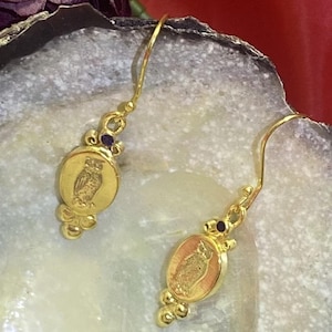 Ancient Roman, Greek, and Egyptian Coin Owl Dangle Vintage Earrings - 925 Sterling Silver - Lucky Earring