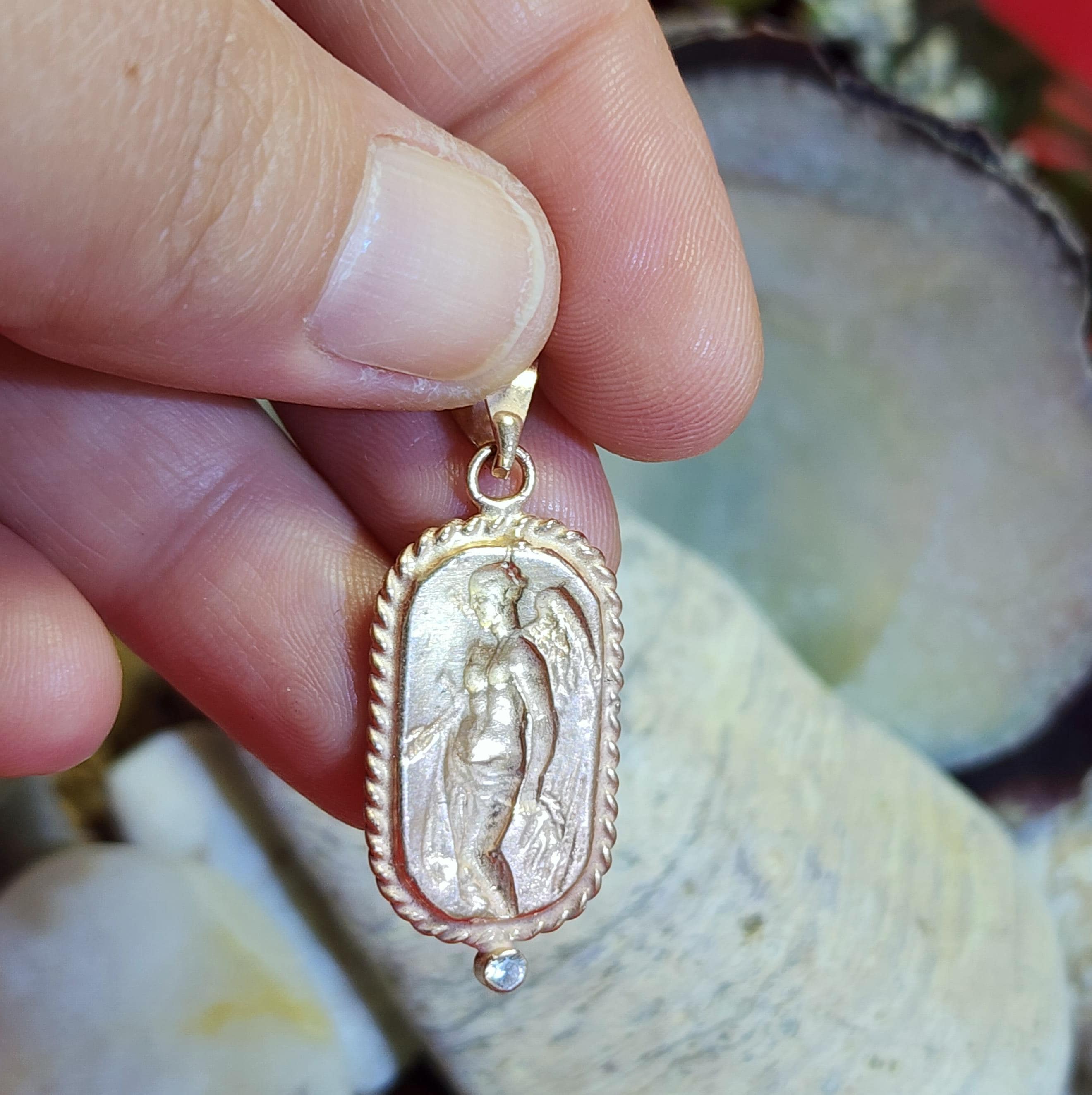 Authentic Roman Coin Intaglio Angel Vintage Pendant - 925 Sterling Silver - Unique Roman Angel Intaglio Pendant - Genuine Angel Intaglio