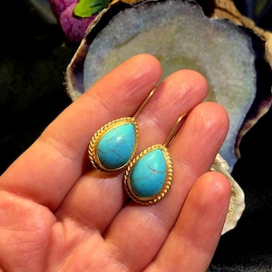 925k Sterling Silver Turquoise Vintage Earrings  –  Antique Earrings Elegant Boho Jewelry -  Turquoise Earrings - Gift For Her