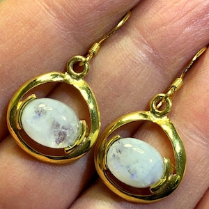 925K Sterling Silver Moonstone Vintage Dangle Earrings | Vintage Earrings - Authentic Earrings - Antique Earrings  - Gift For Her