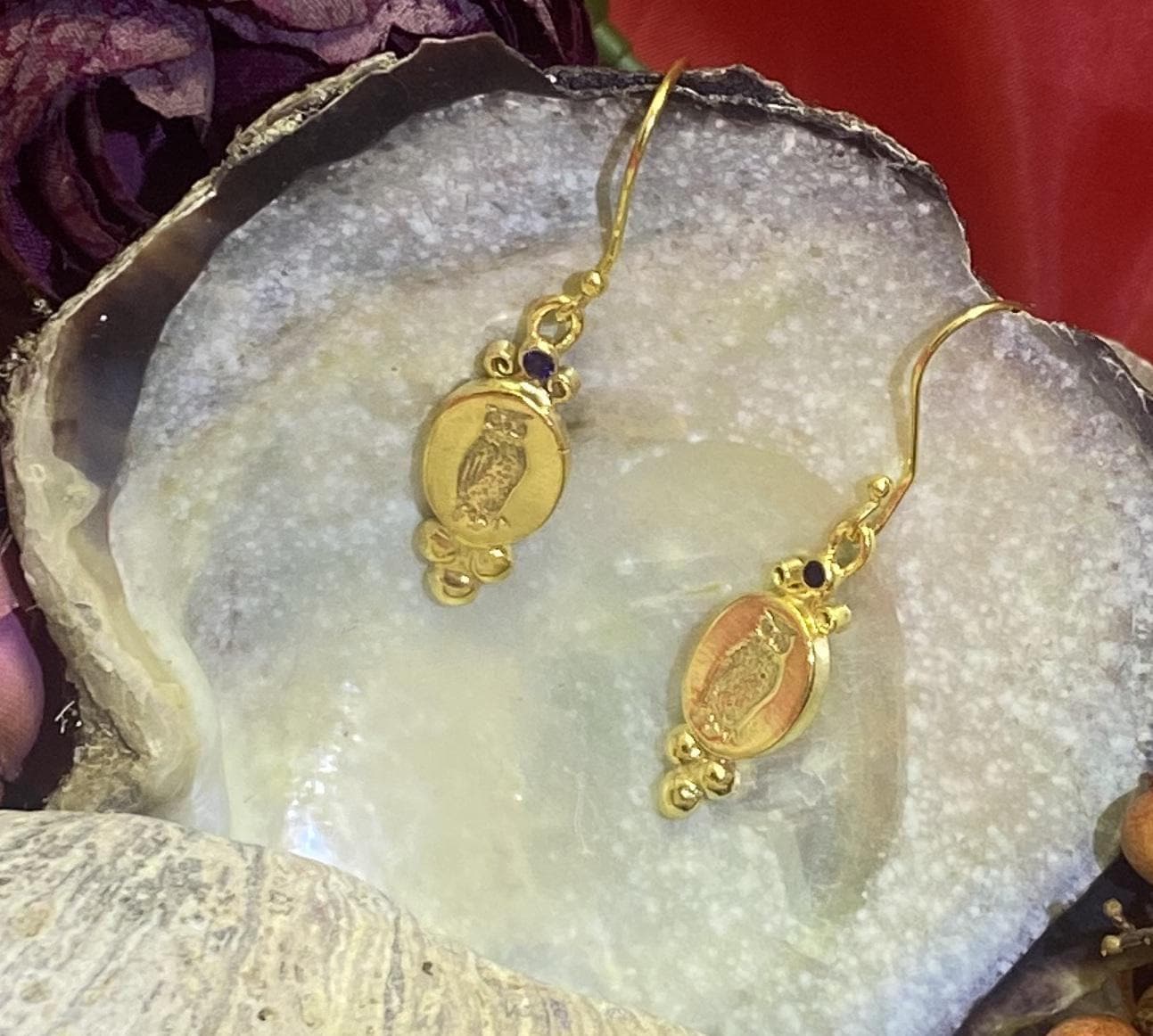 Ancient Roman, Greek, and Egyptian Coin Owl Dangle Vintage Earrings - 925 Sterling Silver - Lucky Ea