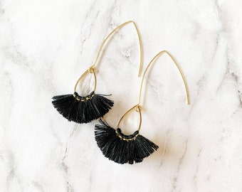 Tassel Earrings. Threader Earrings. Fringe Earrings. Blue Tassel Earrings. Black Earrings. Dangling Tassel Earrings. Fringe Tassel Earrings