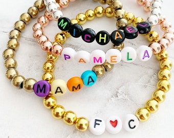 Personalized Hematite Beaded Letter Bracelet: Custom Name Bracelet