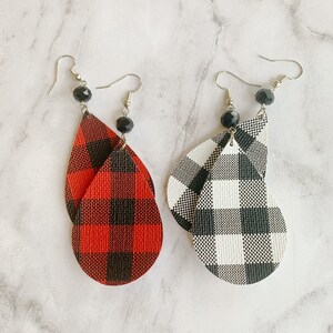 Buffalo Plaid Earrings. Faux Leather Earrings. Teardrop Earrings. Buffalo Plaid Jewelry. Fall Inspired Jewelry. Plaid Earrings.Buffalo Check