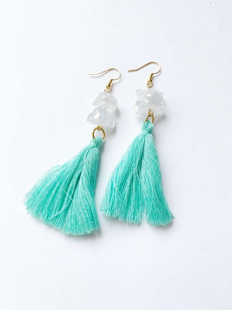 Tassel Earrings. Rock Quartz Earrings. Tassel Drop Earrings. Etsy