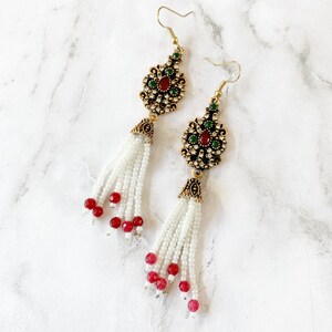 Tassel Earrings. Beaded Tassel Earrings. Victorian Earrings. Victorian Jewelry.Tassel Jewelry.Holiday Earrings.Vintage Earrings.Gift for her