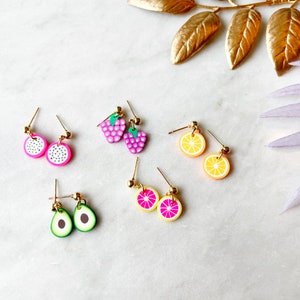 Tiny Fruit Stud Earrings. Fruit Studs. Avocado Earrings. Lemon Stud Earrings. Fruit Jewelry. Gold Fruit Earrings. Tiny Grape Earrings.