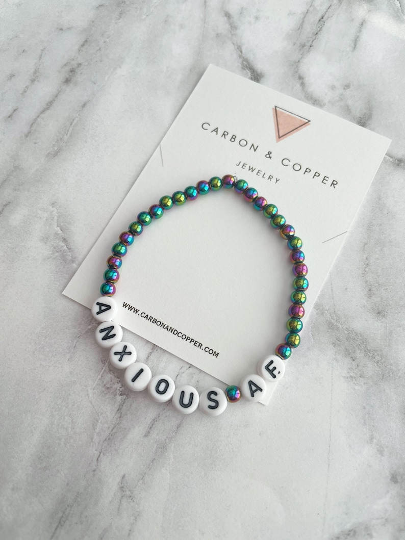 Anxiety Bracelet. Anxious AF Bracelet. Mental Health Jewelry. Letter