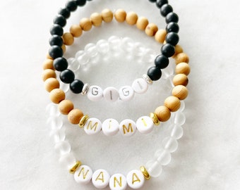 Custom Beaded Grandparent Bracelet, Personalized Nickname Jewelry