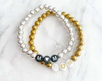 Mom Letter Bracelet. Gold Mom Bracelet. Mother’s Day Gift. Letter Bead Bracelet. Mom Gift Idea. Gold Beaded Bracelet. Gift for New Mom