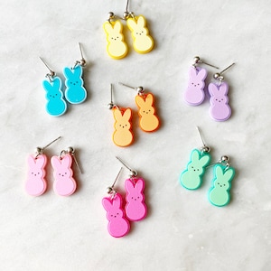 Marshmallow Bunny Earrings. Tiny Bunny Earrings. Easter Themed Jewelry. Multicolored Bunny Earrings. Marshmallow Candy Earrings.Gift for her