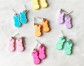 Marshmallow Bunny Earrings: Acrylic Easter Jewelry
