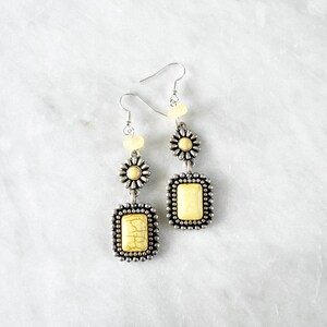 Southwestern Inspired Earrings. Yellow Dangle Earrings. Butter Yellow Jewelry. Floral Jewelry. Floral Earrings. Yellow Flower Earrings