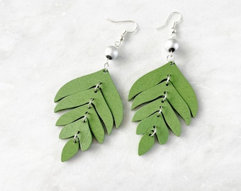 Green Wooden Leaf Earrings: Nature Inspired Plant Jewelry