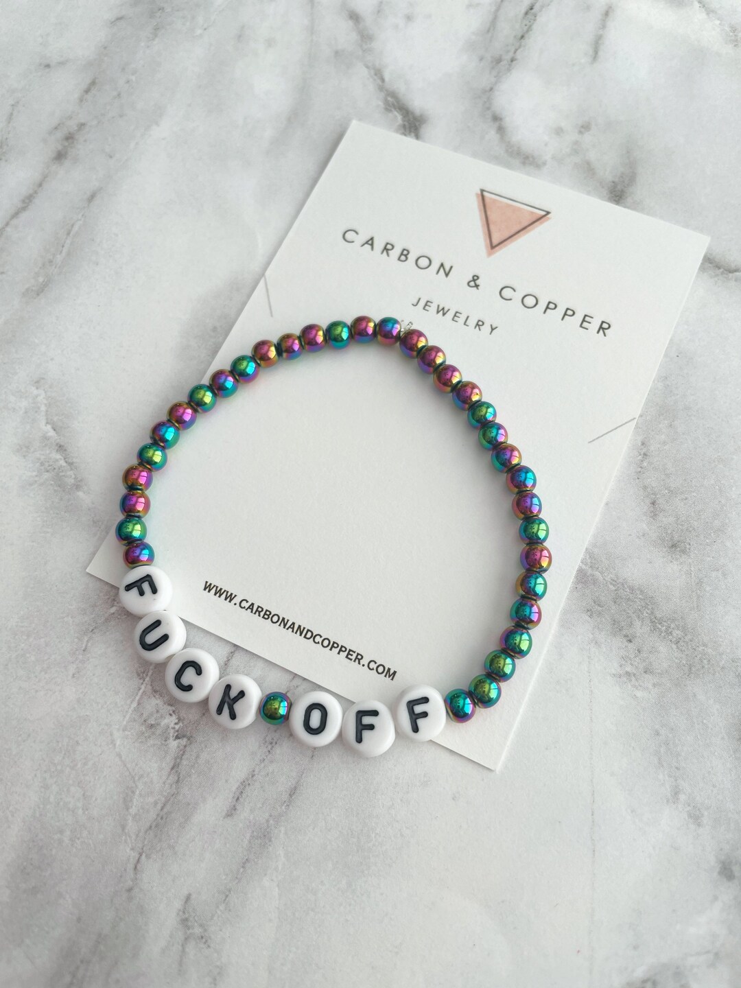 Fuck off Bracelet: Rainbow Hematite Letter Bead Swear Word Jewelry