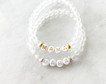 Mama Beaded Bracelet: Frosted Glass Beads, Mother's Jewelry