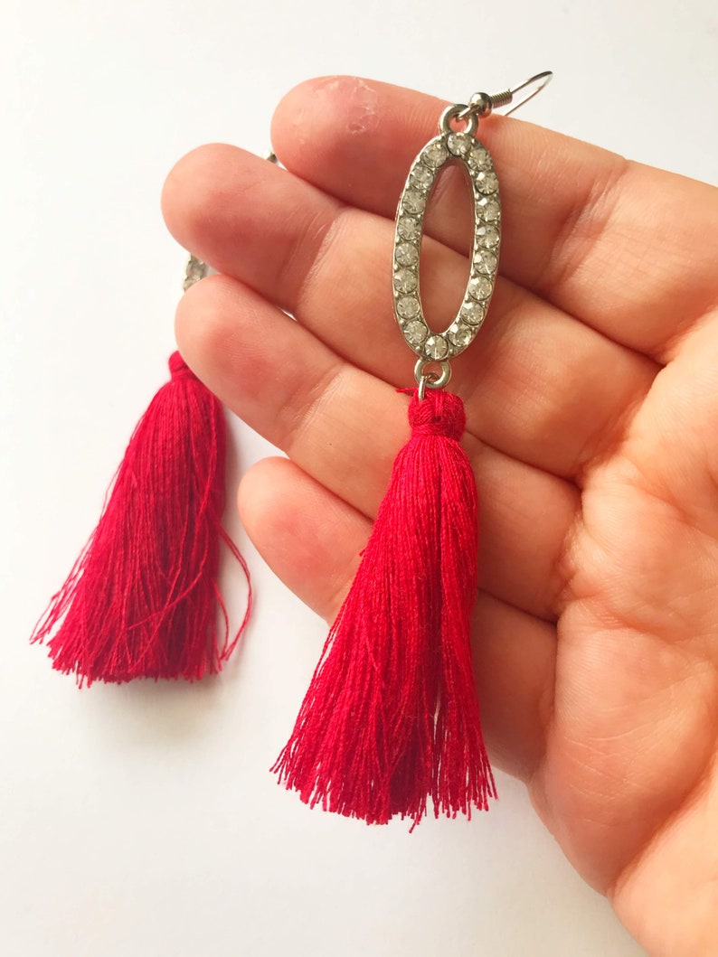 Rhinestone Earrings. Tassel Earrings. Rhinestone Tassel - Etsy