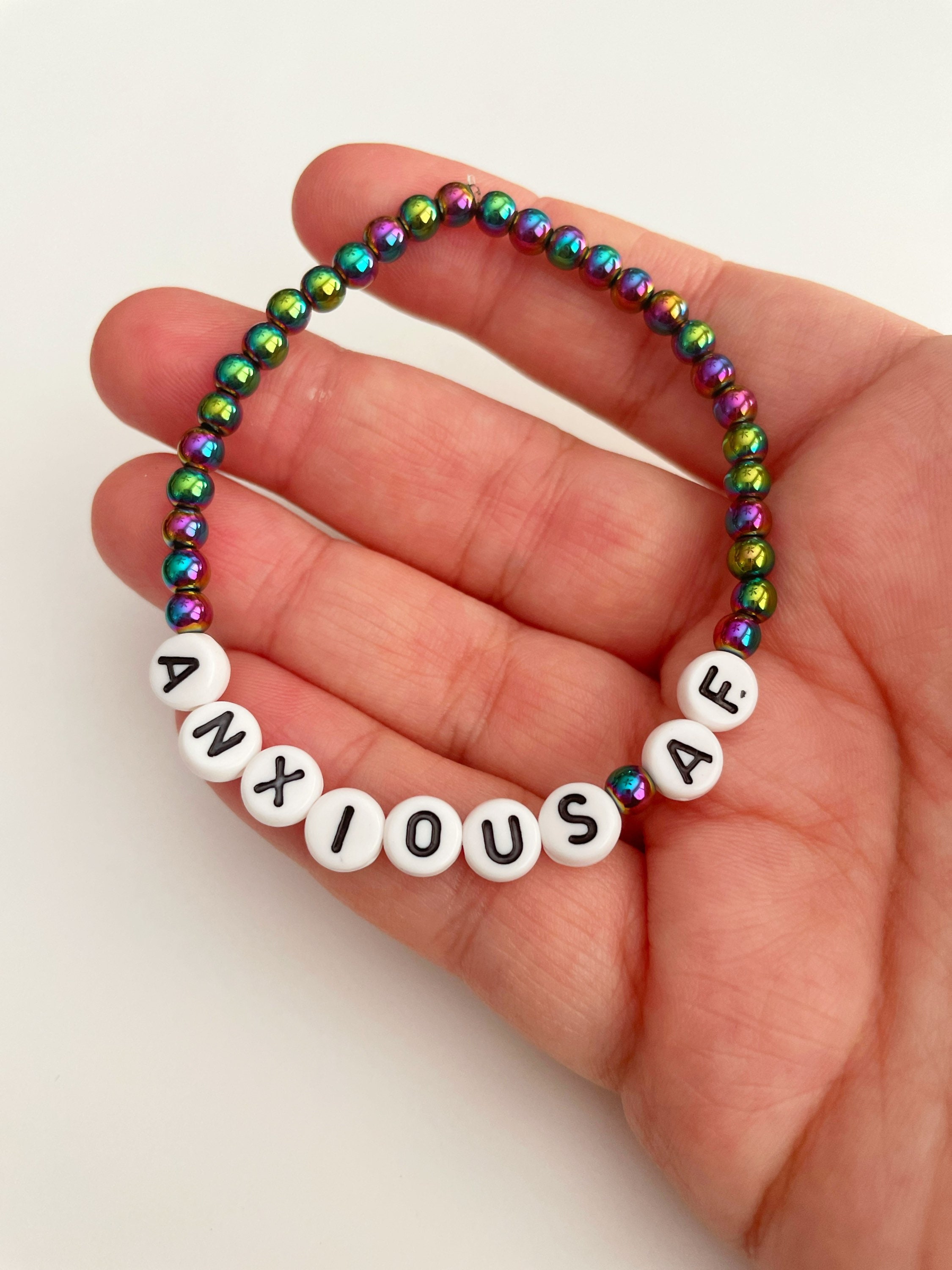 Anxiety Bracelet. Anxious AF Bracelet. Mental Health Jewelry. Letter Bead Bracelet. Letter Bead