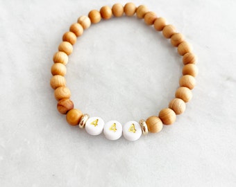 Custom Angel Number Bracelet: Wood Bead Spiritual Jewelry