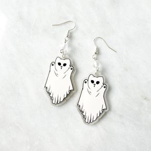 Ghost Cat Earrings. Ghost Earrings. Ghost Jewelry. Cat Earrings. Cat Jewelry. Halloween Themed Earrings. Halloween Earrings. Cat Ghosts